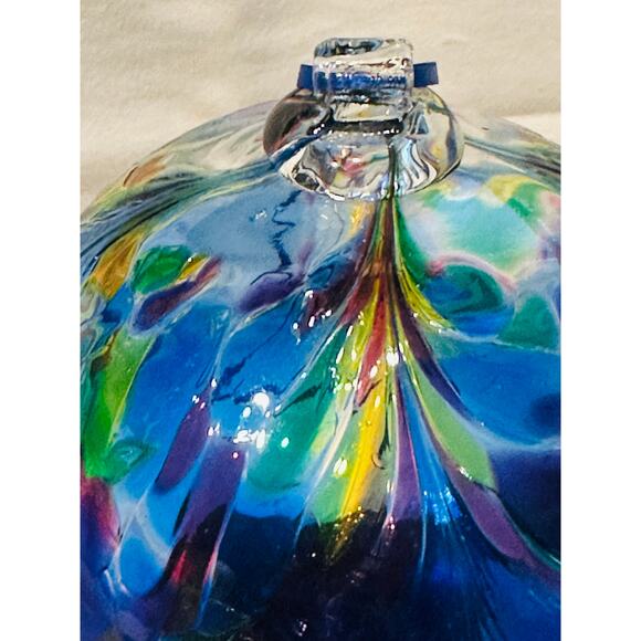 Glass Art Studio Hand Blown  Blue, Yellow, Purple, Green Ornament Size 7”x7” - Picture 9 of 10